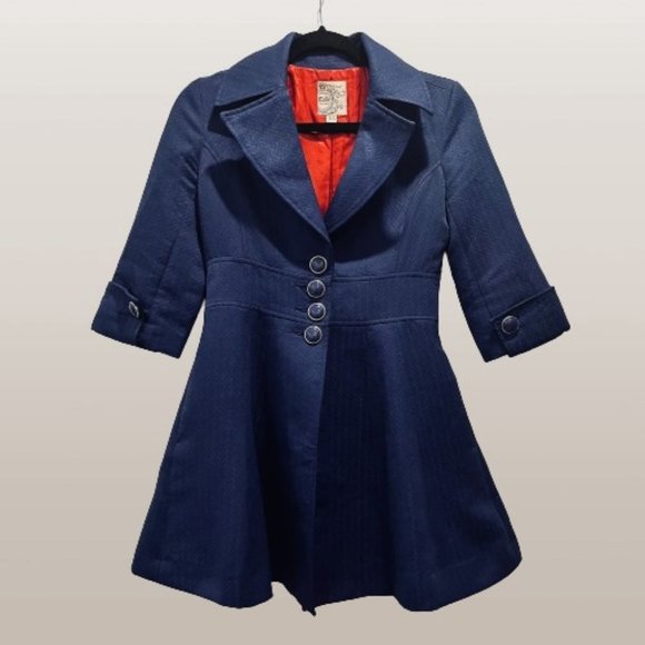 Vintage Anthropologie Tulle A Line Jacket Navy Blue Chevron - Picture 1 of 9